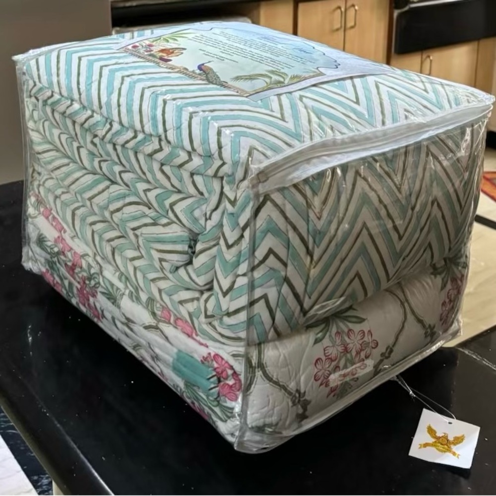 ❤️ NWT Rare Artisanal, Handmade Organic Cotton Block Printed Bedding Set